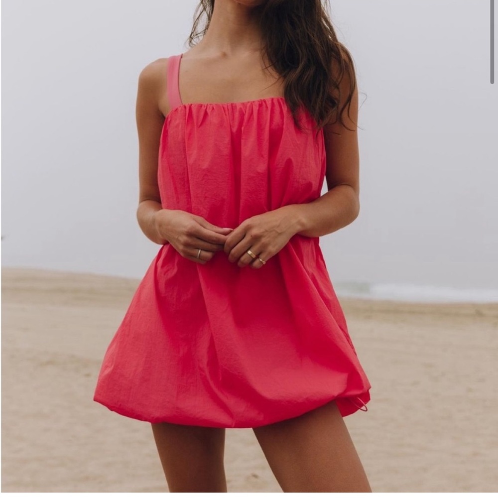 Daily Drills bubble mini dress in punch pink